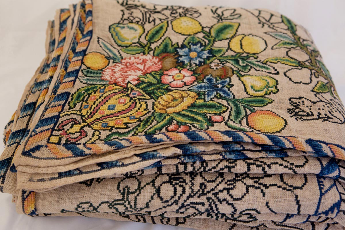 A very rare unfinished Elizabethan needlework table carpet