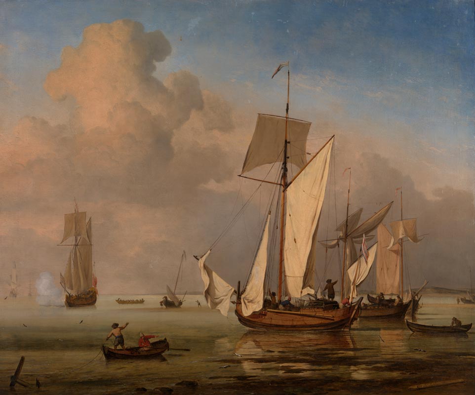 An English Galliot with other vessels close to the shore